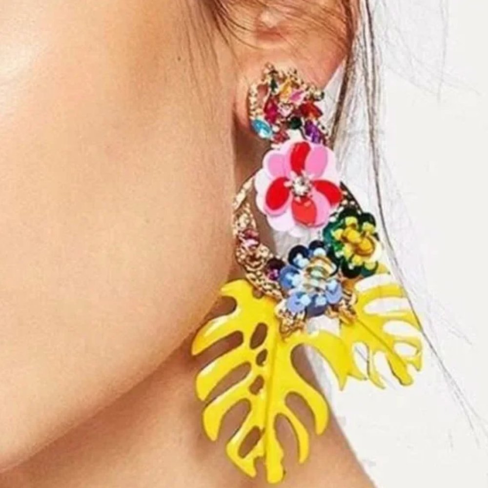 New! Zara Tropical Leaves Drop Earrings - Picture 6 of 9